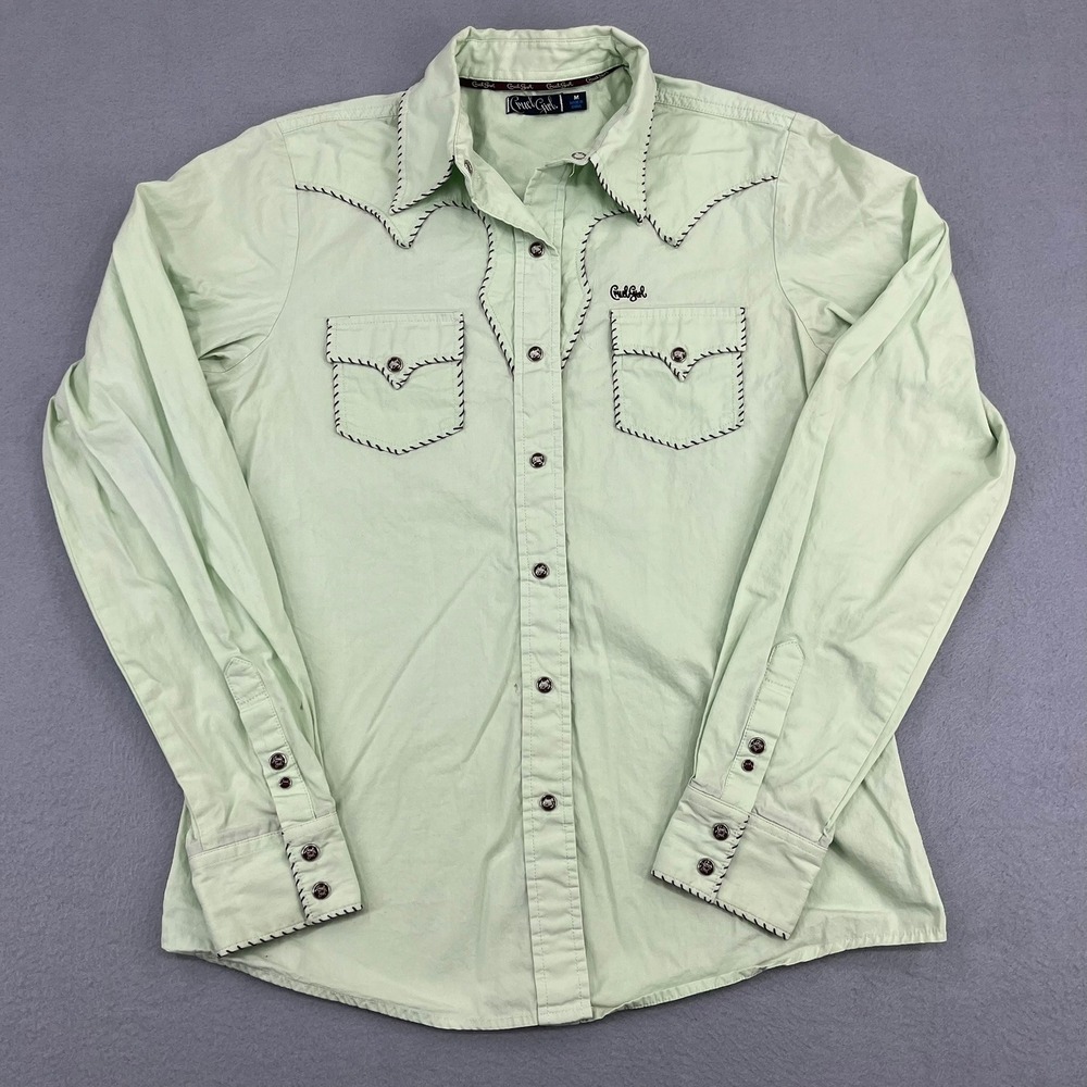 Cruel Girl Womens Western Snap Shirt Mint Green Whipstitch Cotton Long Sleeve M